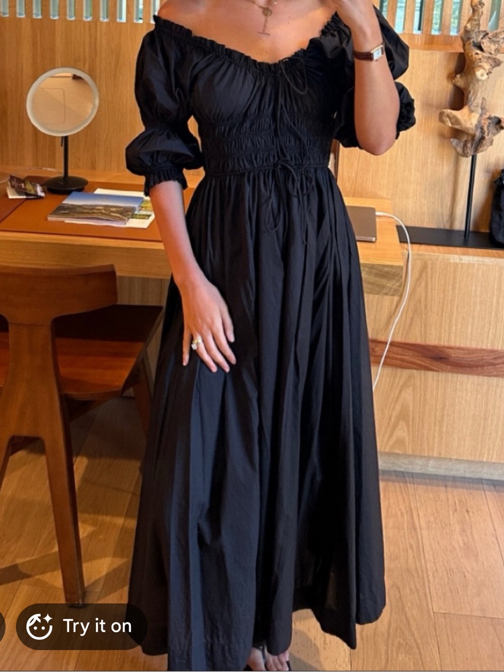 Doen Black Ischia Smocked Maxi Dress